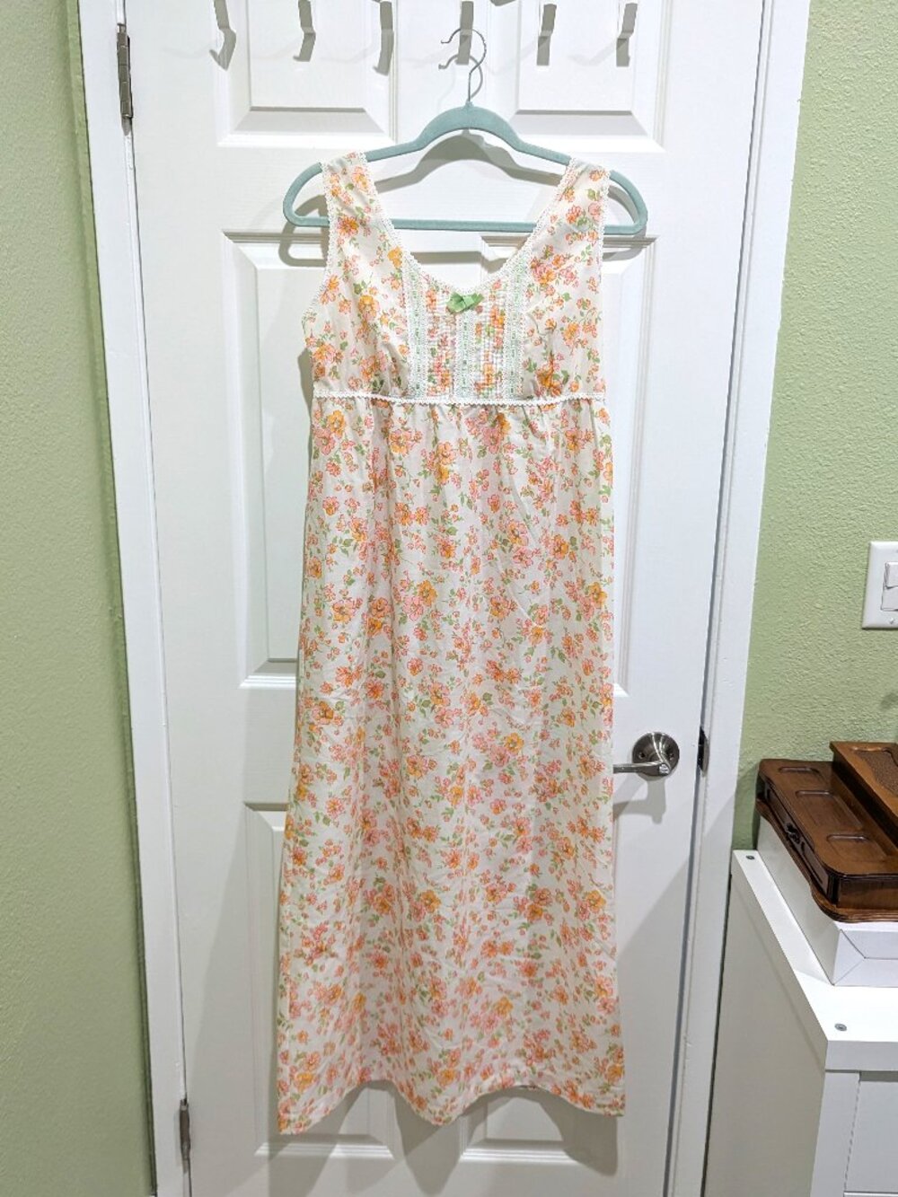 Vintage 70s White, Pink, and Orange Floral Maxi Sundress